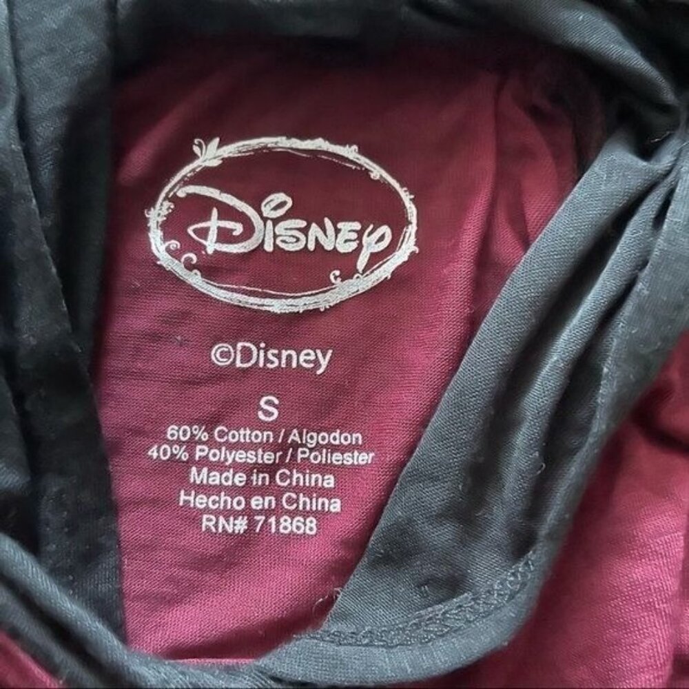 Disney Mickey Mouse Burgundy & Black Burn Out Hoodie Top 3/4THS Sleeves Size S - Picture 5 of 8